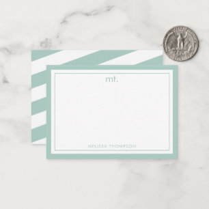 Green Double Border Modern Monogram Striped Card