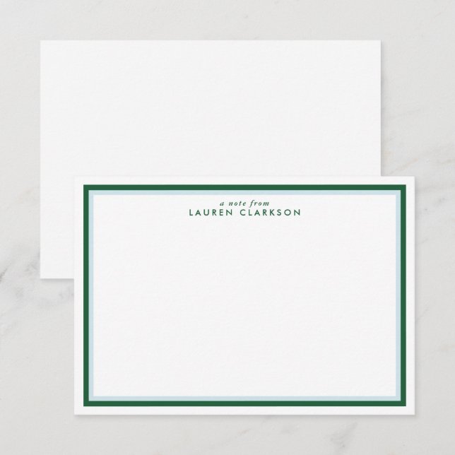 Green Double Frame Modern Stationery Note Card (Front/Back)
