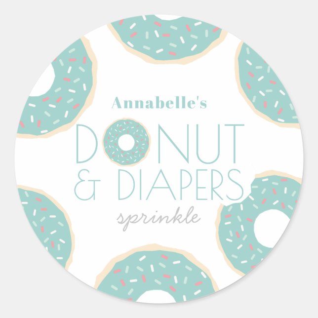 Green Doughnut & Diapers Baby Sprinkle Boy Classic Round Sticker (Front)