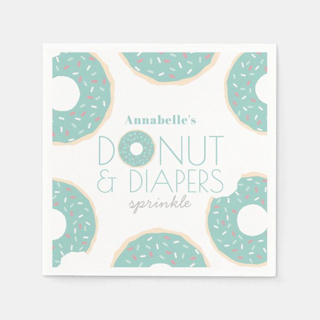 Green Doughnut & Diapers Baby Sprinkle Boy Napkin (Front)