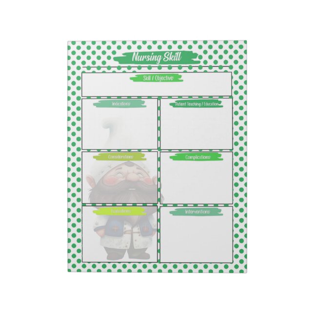 Green Dr. Gnome Nursing Student Skills Template Notepad (Rotated)