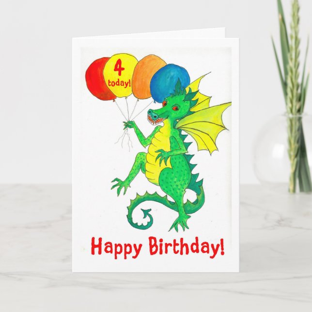 Green Dragon 4th Birthday Card (Front)