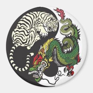 green dragon and white tiger yin yang symbol magnet