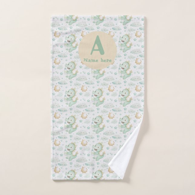 Green Dragon Baby Watercolor Personalized Name  Hand Towel (Hand Towel)