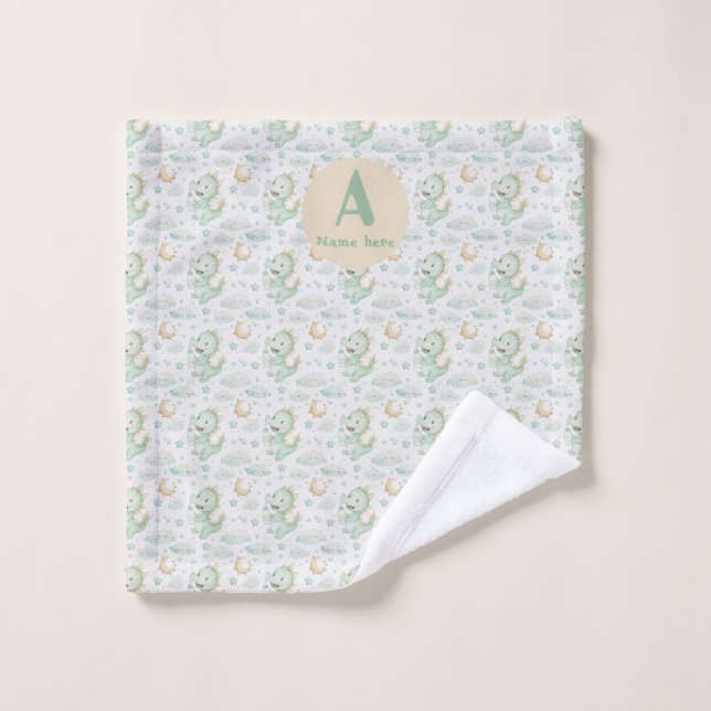 Green Dragon Baby Watercolor Personalized Name  Wash Cloth (Wash Cloth)