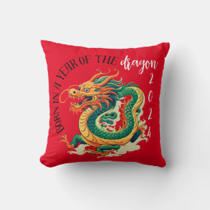 green Dragon birth stat red Chinese Year Throw Pillow