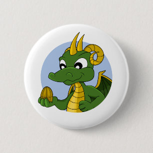 Green dragon cartoon 2 inch round button
