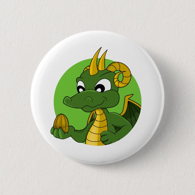 Green dragon cartoon 2 inch round button (Front)