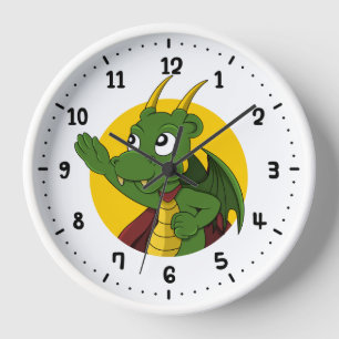 Green dragon cartoon round clock