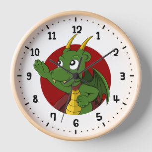 Green dragon cartoon round clock