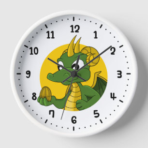 Green dragon cartoon round clock