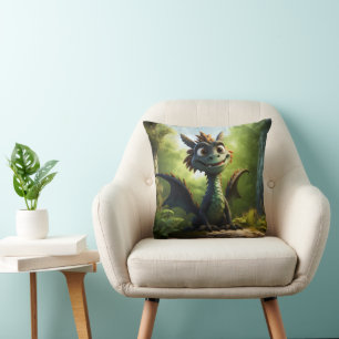 Green Dragon Cartoon Throw Pillow