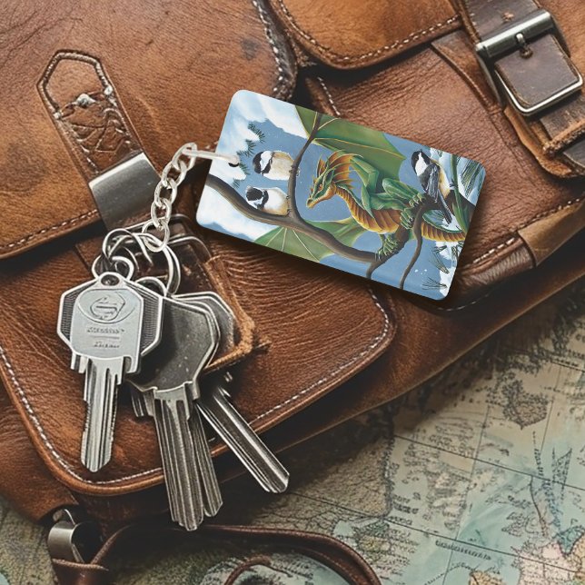 Green Dragon Chickadees Winter QR code Keychain (Creator Uploaded)
