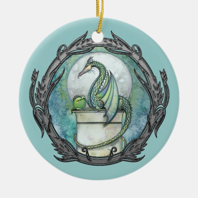 Green Dragon Fantasy Art Ornament (Front)