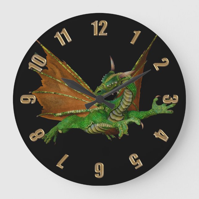 Green Dragon Fantasy Artwork Large Clock (Front)