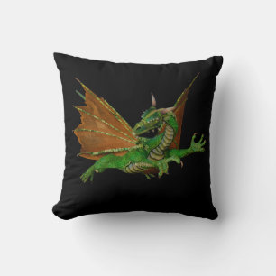 Green Dragon Fantasy Artwork Throw Pillow
