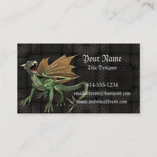 Green Dragon Fantasy Business Card (Front)