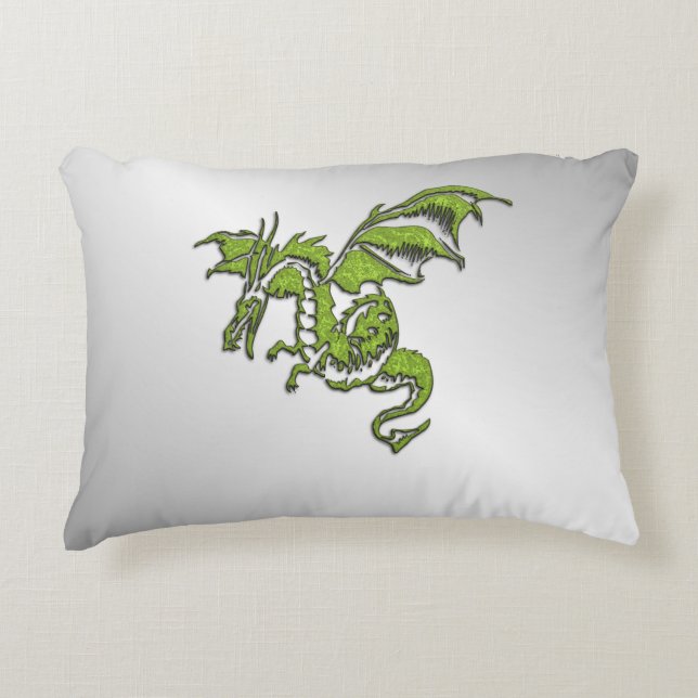 Green Dragon on Silver Accent Pillow (Front)