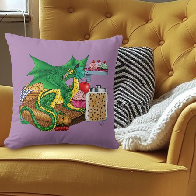 Green Dragon Pastry Chef Throw Pillow (Creator Uploaded)
