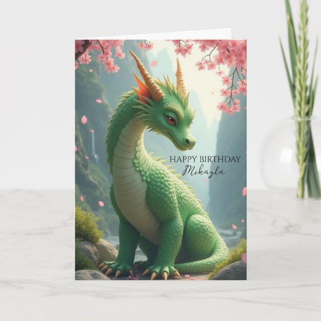 Green Dragon Personalized Birthday Card (Front)