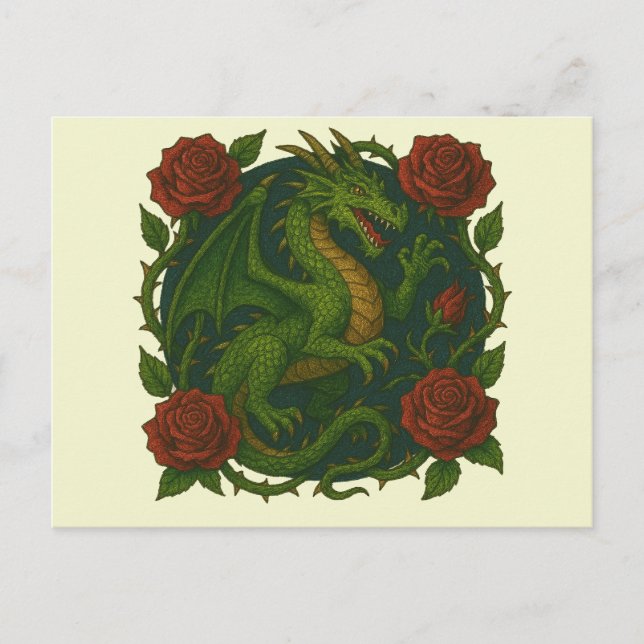 Green Dragon Red Roses                             Postcard (Front)
