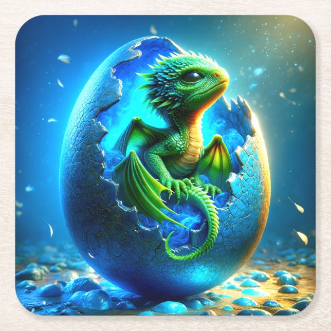 Green Dragon Square Paper Coaster (Front)