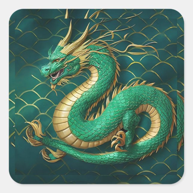 Green Dragon Square Sticker (Front)