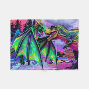 Green Dragon vs Dinosaur Fleece Blanket