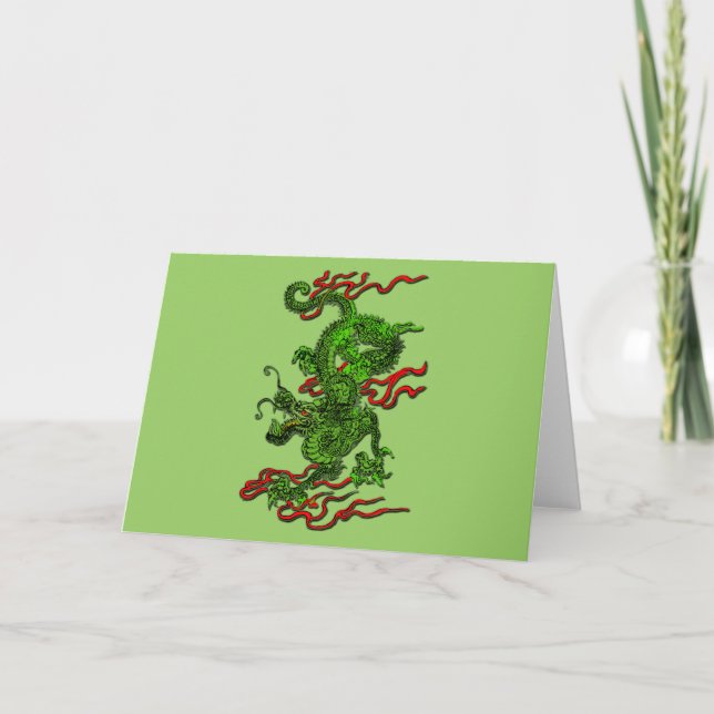 Green Dragon with Red Ribbons Apparel & Gifts Holiday Card (Front)