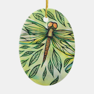 Green Dragonflies Dragonfly Lovers                 Ceramic Ornament