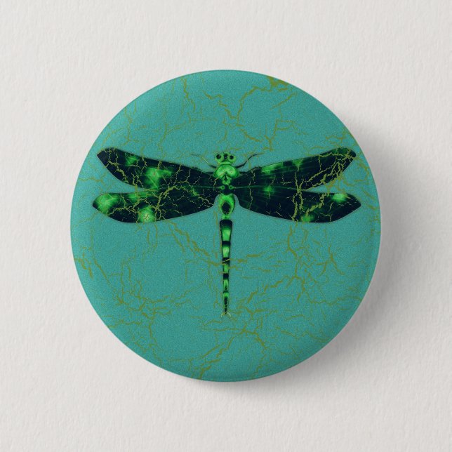 Green Dragonfly 2 Inch Round Button (Front)