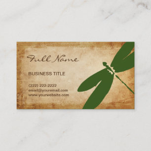 Green Dragonfly Business Card   Rustic Parchment