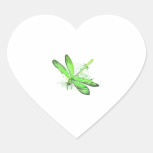 Green Dragonfly Heart Sticker