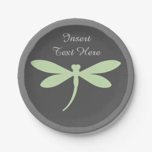 Green Dragonfly Paper Plates - Monogram or Text