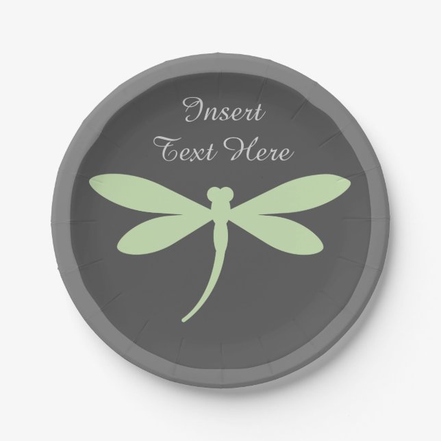 Green Dragonfly Paper Plates - Monogram or Text (Front)