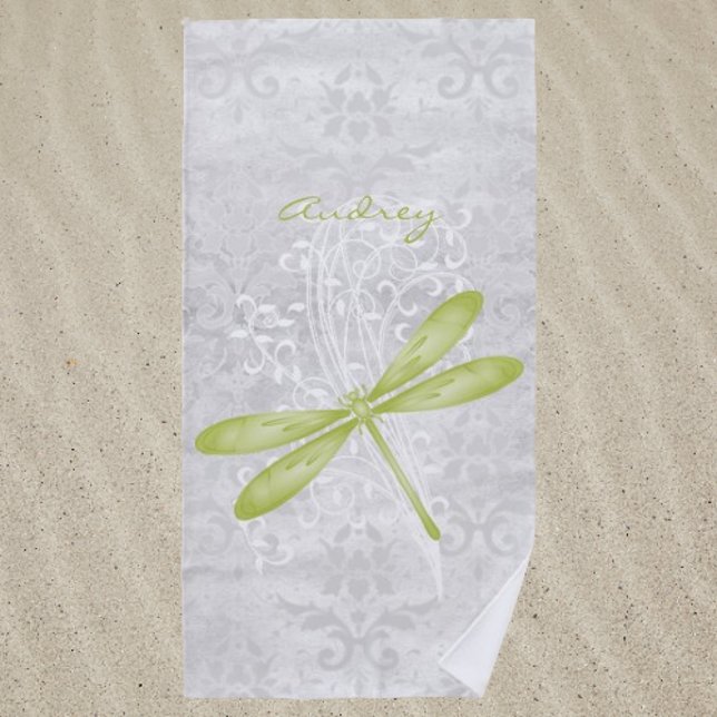 Green Dragonfly Personalized Beach Towel (Green Dragonfly Personalized Beach Towel)