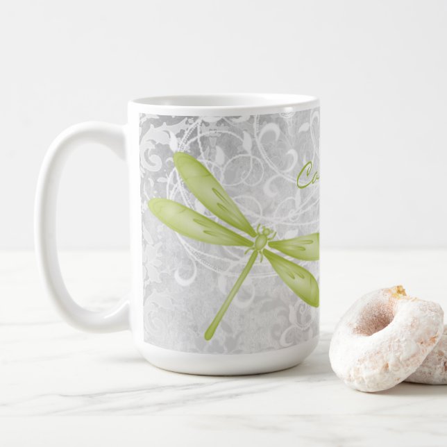 Green Dragonfly Personalized Coffee Mug (With Donut)