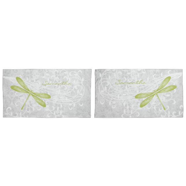 Green Dragonfly Personalized Pillow Case (Front-Set)