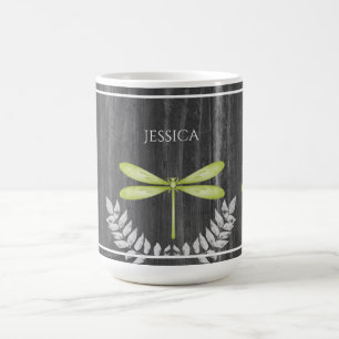 Green Dragonfly Rustic Personalized Coffee Mug