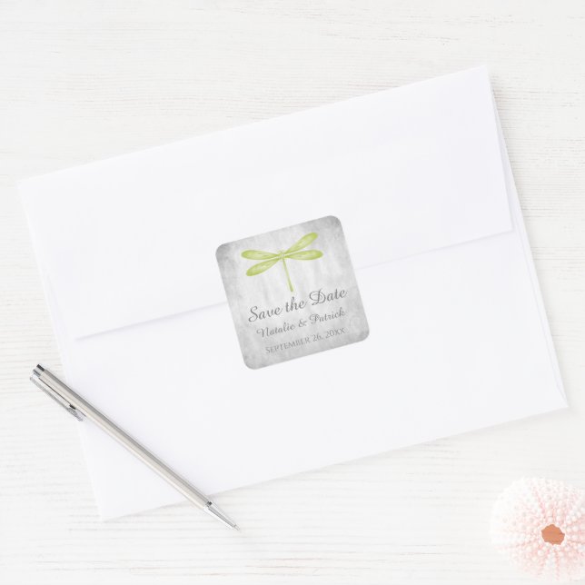 Green Dragonfly Save the Date Stickers (Envelope)