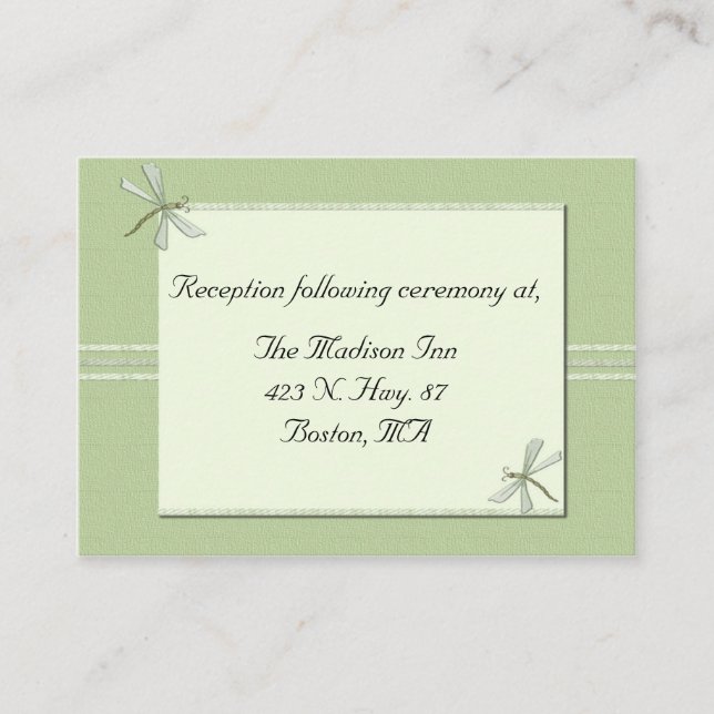 Green dragonfly Wedding enclosure cards (Front)