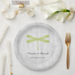 Green Dragonfly Wedding Paper Plates
