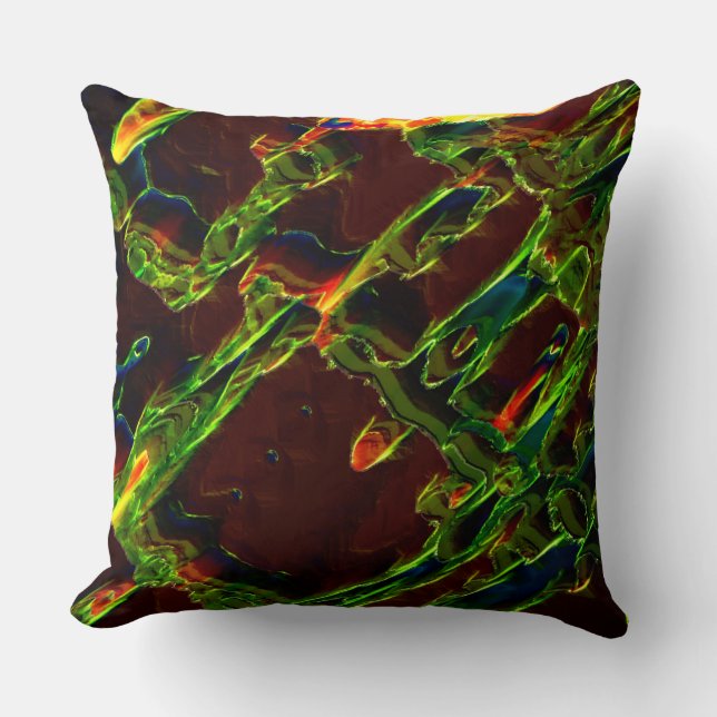 Green drained on fire throw pillow (Front)