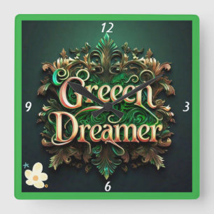 "Green Dreams Realized" Square Wall Clock
