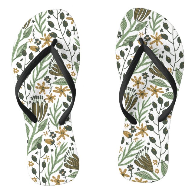 Green Dreamy Floral Pattern Flip Flops (Footbed)