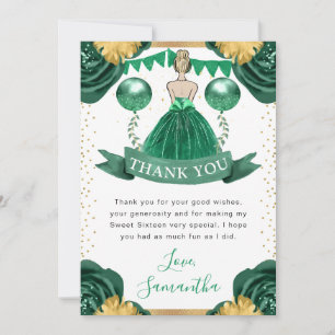 Green Dress Blonde Haired Princess Sweet 16 Thank You Card