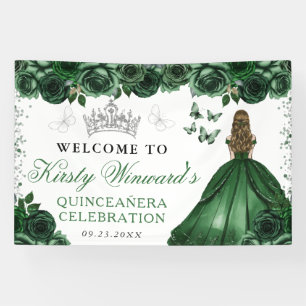 Green Dress Blonde Princess Floral Quinceanera Banner