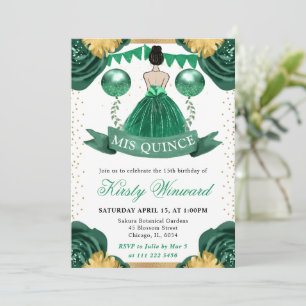 Green Dress Brunette Hair Princess Quinceanera Invitation