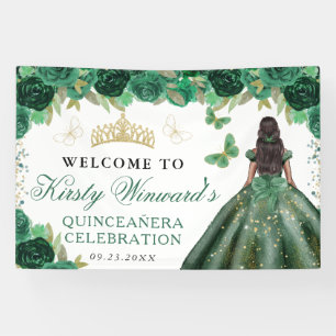 Green Dress Dark Skin Princess Floral Quinceanera Banner