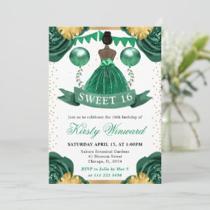 Green Dress Dark Skin Princess Sweet 16 Invitation